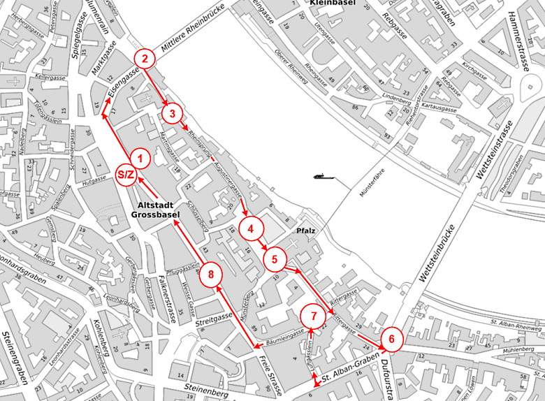 Karte zum Stadtrundgang Rund um den Münsterhügel